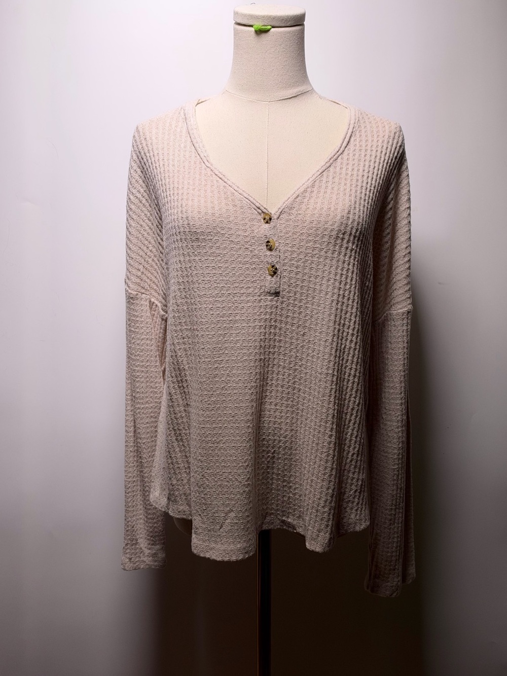 Hippie Rose Waffle-Knit V-Neck Henley Top Size XL